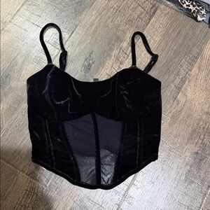 NWT Lulus Confident Behavior Black Velvet Mesh Cropped Bustier Top - Size S